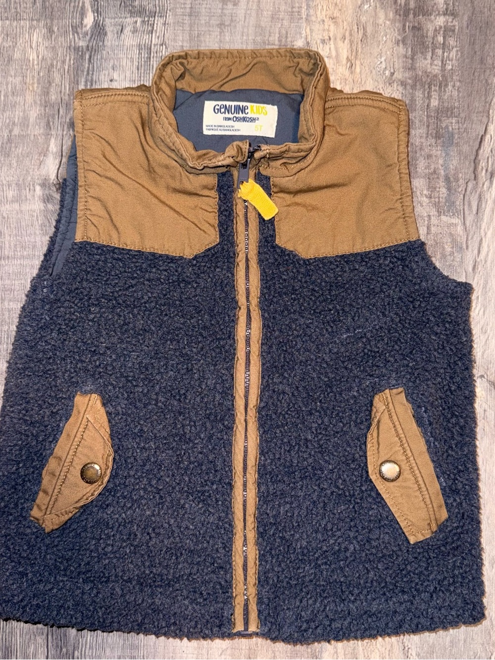 Navy & Tan Sherpa Vest - Kids